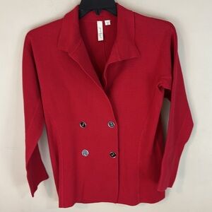 Yansi Fugel Red Knit Double Breasted Blazer Cardigan Size Small